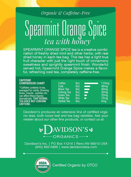 Davidson'S Organics, Spearmint Orange Spice, 8-Count Tea Bags, Pack Of 12