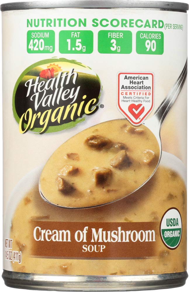 Health Valley Organic Soup, Cream Of Mushroom, 14.5 Ounce Can : Vegetable Soups : Grocery & Gourmet Food