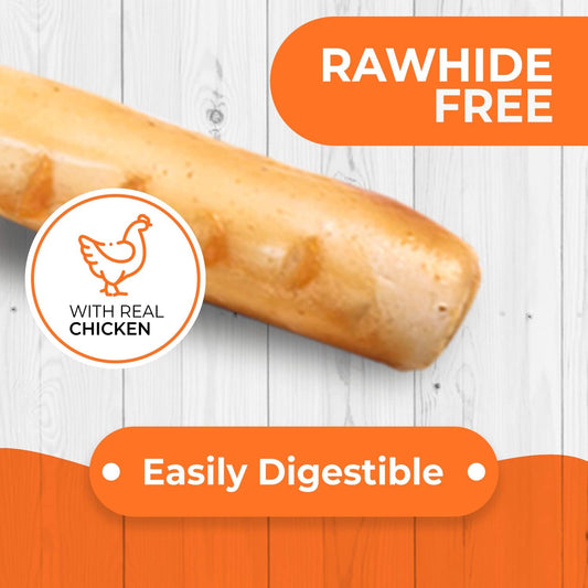 Canine Naturals Chicken Recipe Chew - Rawhide Free Dog Treats - Made from USA Raised Chicken - All-Natural and Easily Digestible - 5 Pack of 7 Inch Large Rolls for Dogs 50-75lb
