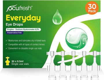 [New Launch] Ocufresh Everyday Single Dose Eye Drops [30 X 0.5Ml Vials] - Sodium Hyaluronate 0.2% - Daily Care For Dry, Tired, Itchy Eyes - Preservative Free - Contact Lens Friendly - Travel Friendly