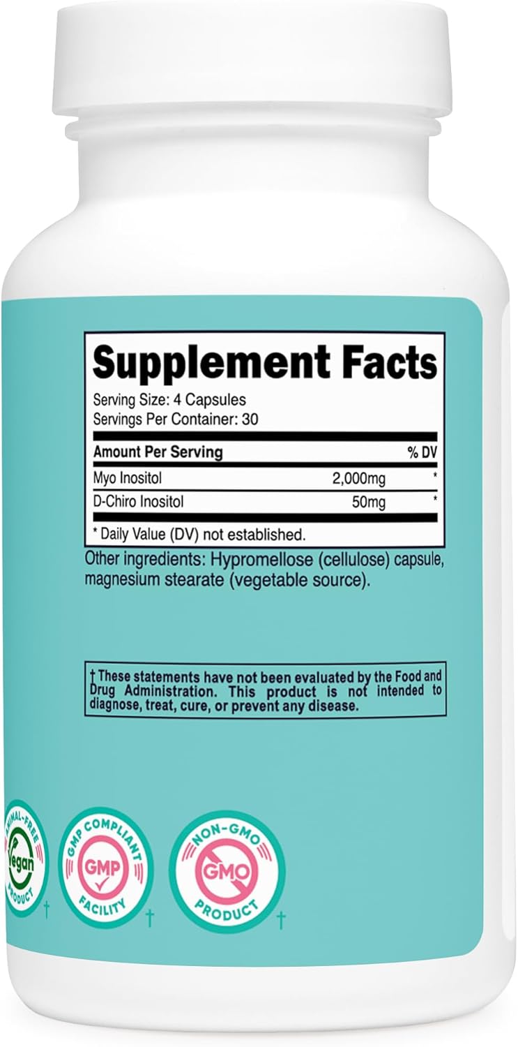 Nutricost Myo Inositol & D-Chiro Inositol for Women 2000mg, 120 Capsules, Myo & 50mg D-Chiro Inositol Per Serving, 30 Servings, Vegetarian Friendly, Non-GMO & Gluten Free : Health & Household