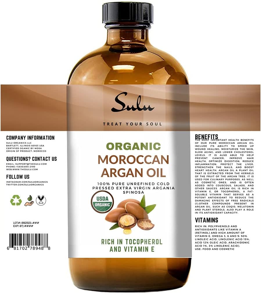 SULU ORGANICS 100% Pure Organic Cold Pressed Unrefined Virgin Moroccan Organ Oil (4 oz) : Beauty & Personal Care