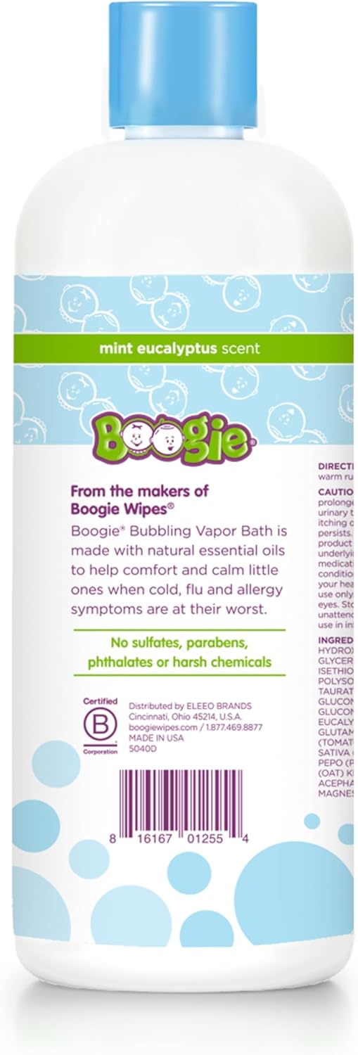 Kids Botanical Bubble Bath By Boogie, Soothing Vapor Bubble Bath, Made With Plant And Oat Extracts, Natural Essential Oils, Mint Eucalyptus, 18 Oz, Pack Of 1