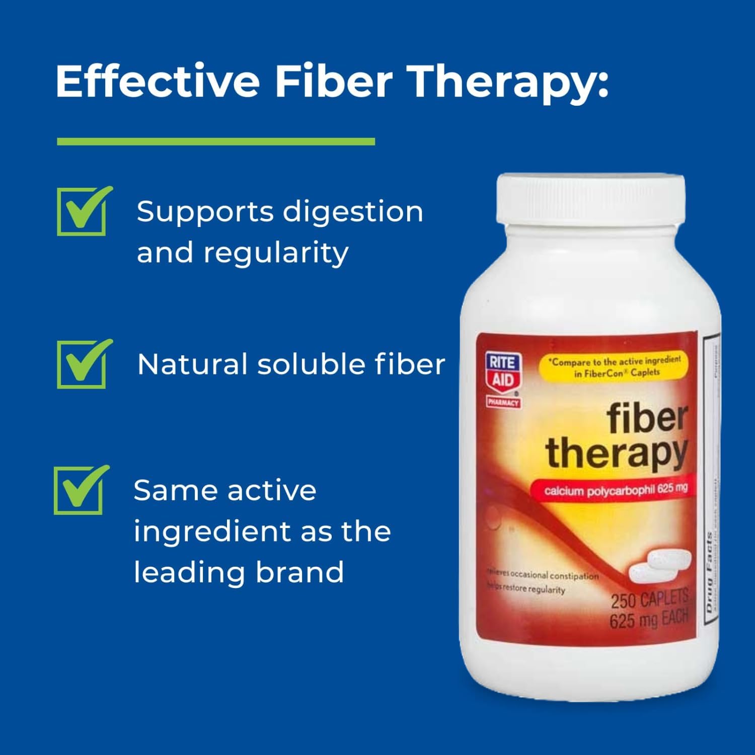 Rite Aid Fiber Therapy Caplets, Calcium Polycarbophil 625mg - 250 Count, Laxatives for Constipation, Fiber Pills for Adults : Health & Household