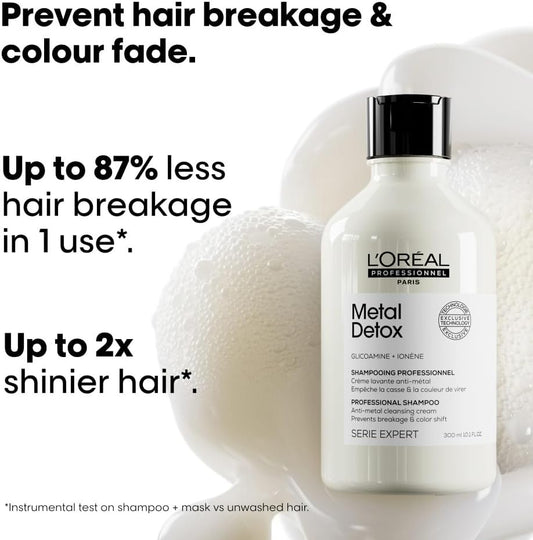 L’Oréal Professionnel Metal Detox Shampoo 300Ml & Hair Mask 250Ml, Prevent Breakage And Colour Fade From Hard Water, Clarifying Shampoo, Sulphate Free & Vegan, Conditioner Hair Treatment,300Ml,250Ml
