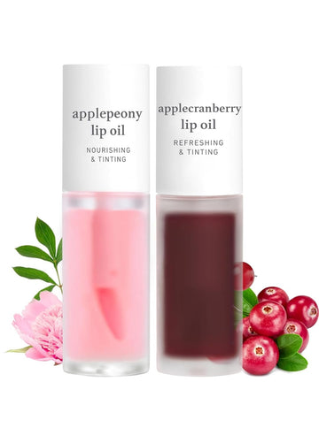 Nooni Korean Vegan Lip Oil - Applepeony, 0.12 Fl Oz + Korean Lip Oil - Applecranberry, 0.12 Fl Oz Bundle