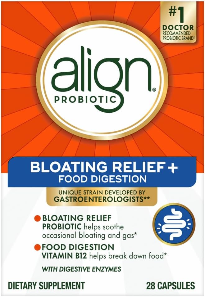 Align Probiotic Bloating Relief + Food Digestion, Probiotics For Women And Men, #1 Doctor Recommended Brand‡, Promotes Digestive Health And Helps Support The Metabolism Of Food*, 28 Capsules