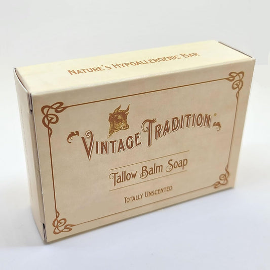 Vintage Tradition Unscented Tallow Balm Soap Bundle With White Ceramic Soap Holder - Natural Bar Soaps With Tallow Moisturizer For Moisturizing Skincare - Organic Tallow Soaps - All Skin Types