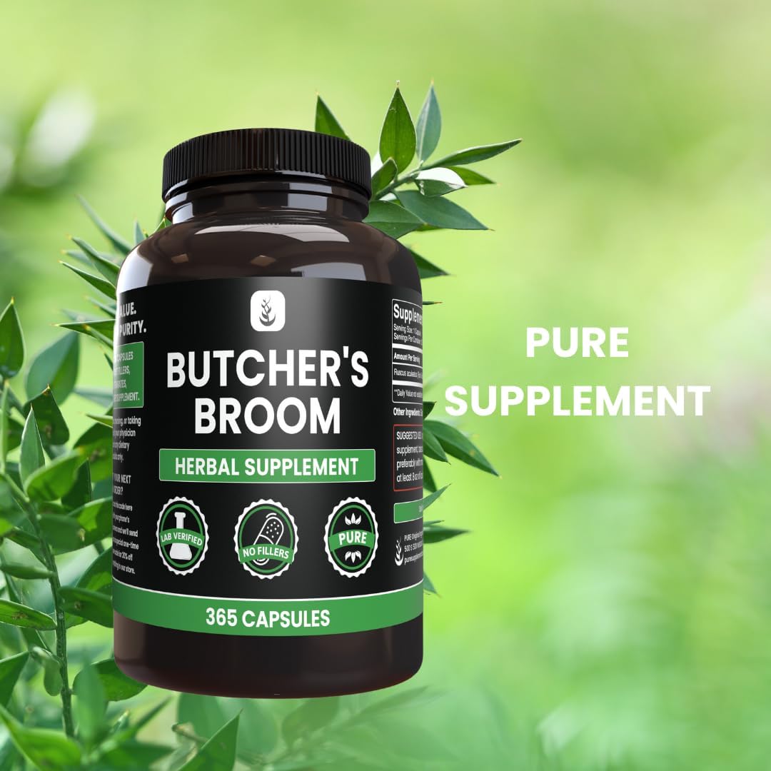 Pure Original Ingredients Butcher's Broom (365 Capsules), No Magnesium or Rice Fillers, Always Pure, Lab Verified : Health & Household