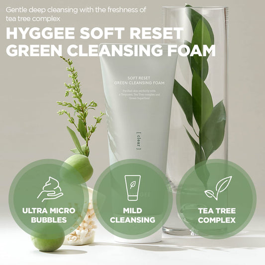 Soft Reset Green Cleansing Foam - Gentle Face Wash With Tea Tree Extract - Ultra Micro Bubbles Mild Facial Cleanser For Sensitive Skin- Soothes & Moisturizes Irritated Skin, 5.07Oz