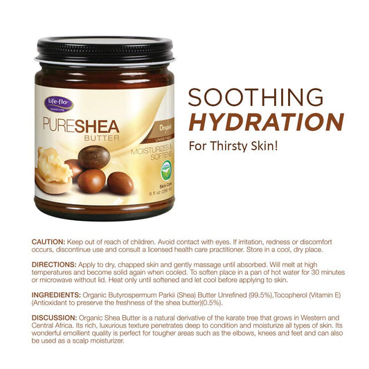 Life-Flo Pure Organic Shea Butter, Unrefined | Moisturizes, Smooths & Conditions Skin, Hair & Scalp | No Parabens | 9Oz