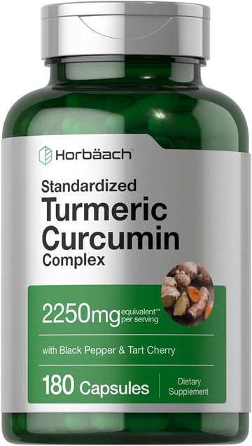 Horbaach Turmeric Supplement with Black Pepper 2250mg | 180 Capsules | with Bioperine & Tart Cherry | Non-GMO, Gluten Free Supplement