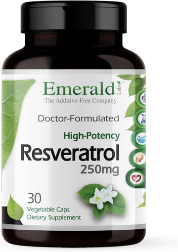 Emerald Labs Resveratrol - Dietary Supplement With Resveratrol For Cellular And Cardiovascular Support - 30 Vegetable Capsules