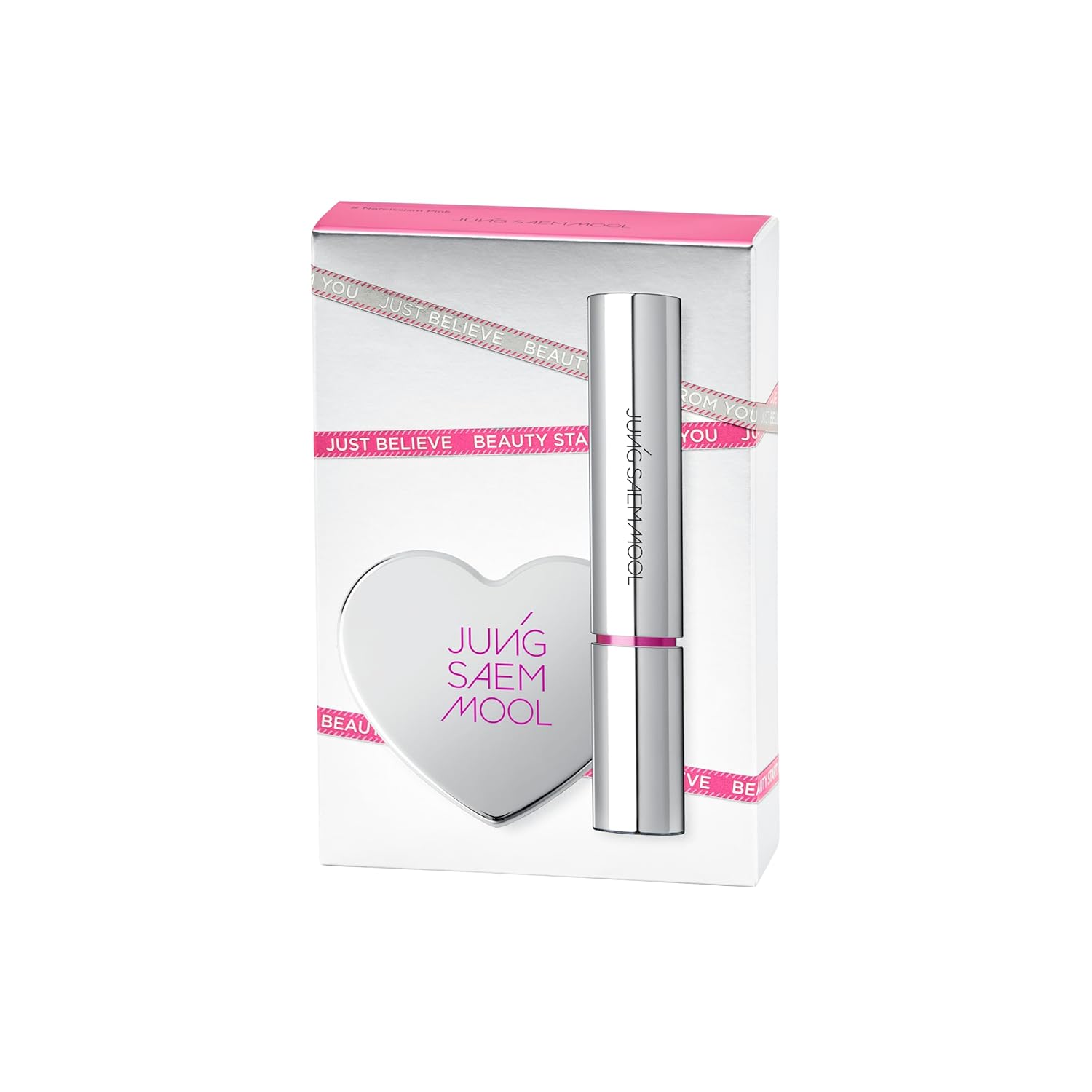 Jung Saem Mool Official New Classic Glaze Lipstick Gift Set (Narcissism Pink) | Glaze Lipstick + Heart Mirror Mini