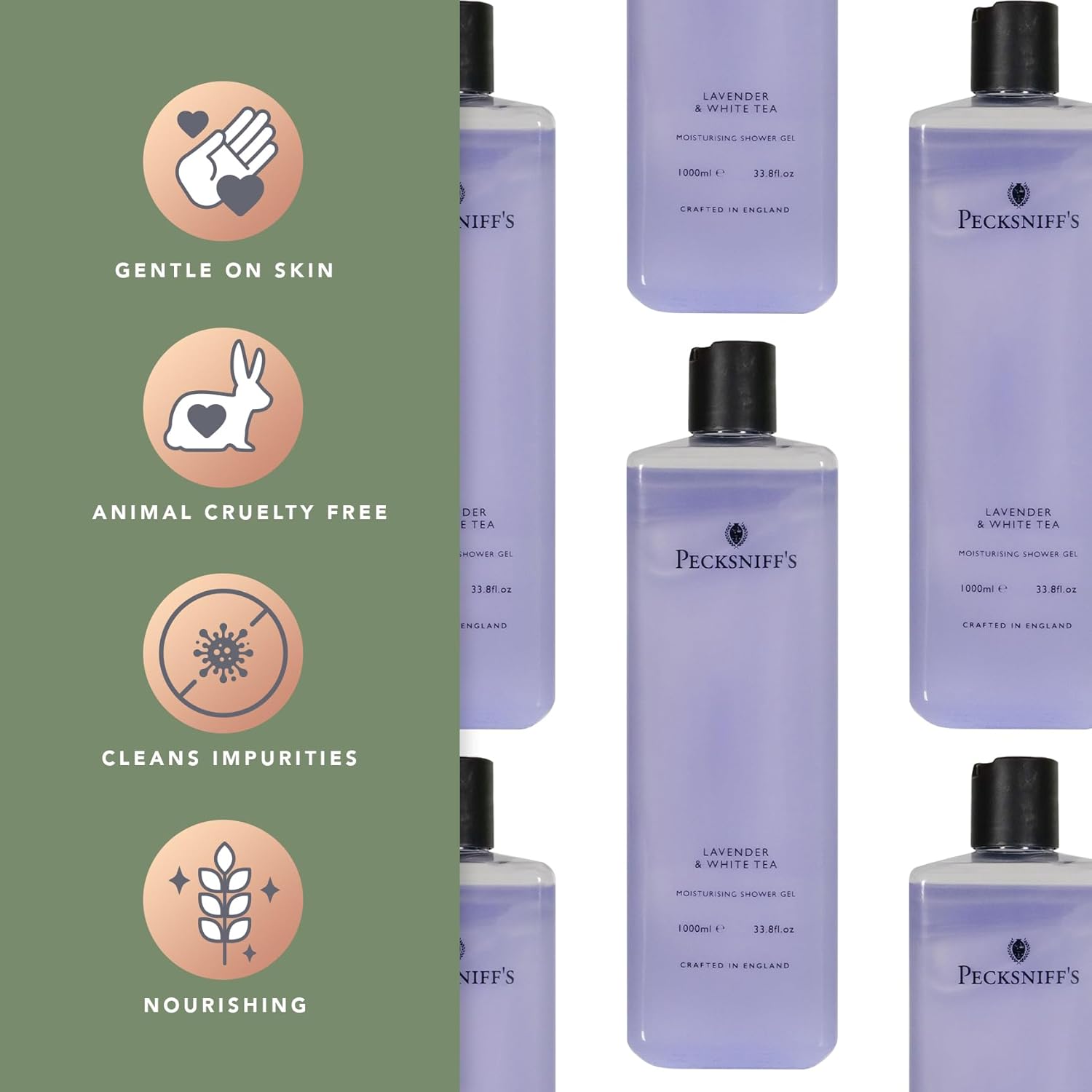 Pecksniff'S 33.8 Fluid Oz Shower Gel (Lavender & White Tea) - Gentle Cleanser For Sensitive Skin - Moisturizing & Hydrating - All Natural Cruelty Free Body Wash - Vitamin B Enriched Body Wash : Bath And Shower Gels : Beauty & Personal Care