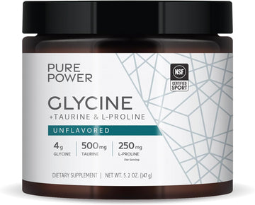 Dr. Mercola Pure Power Glycine + Taurine & L-Proline, Unflavored, 5.2 oz (147 g), 30 Servings (1 Jar), 4 g Glycine, 500 mg Taurine, 250 mg L-Proline, Non-GMO, NSF Certified for Sport