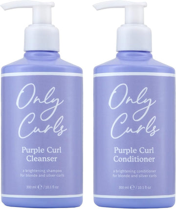 Only Curls Purple Curl Cleansing Bundle, 300Ml X2, Curly Hair Products, Purple Shampoo & Conditioner, Neutralise Brassiness, Strengthen & Moisturise, Brighten Blonde Hair, For All Curly Hair Types