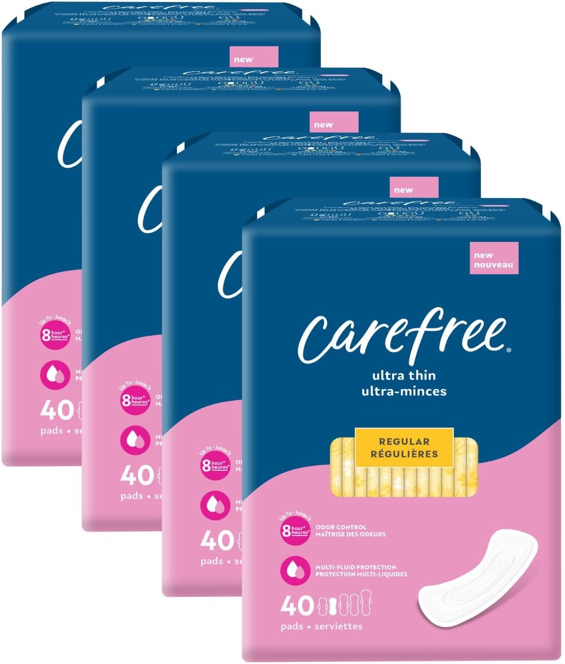 Carefree Ultra Thin Pads For Women, Regular Pads Without Wings, 160Ct (4 Packs Of 40Ct) | Carefree Pads, Feminine Care, Period Pads & Postpartum Pads | 160Ct (4 Packs Of 40Ct)