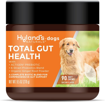 Hyland's Naturals - Probiotics for Dogs - Total Gut Health, 90 Soft Chews, with ACTIGEN PREBIOTIC & Organic Ginger Root, Bacon Flavor
