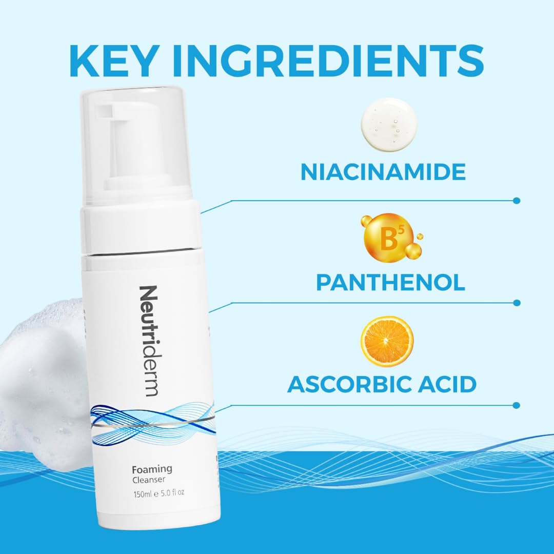 Neutriderm Foaming Face Wash, Gentle Foaming Facial Cleanser With Niacinamide, Vitamin C & Panthenol, Hydrating Foam Cleanser For Double Cleanse, Makeup Remover, 150Ml / 5 Fl Oz : Beauty & Personal Care
