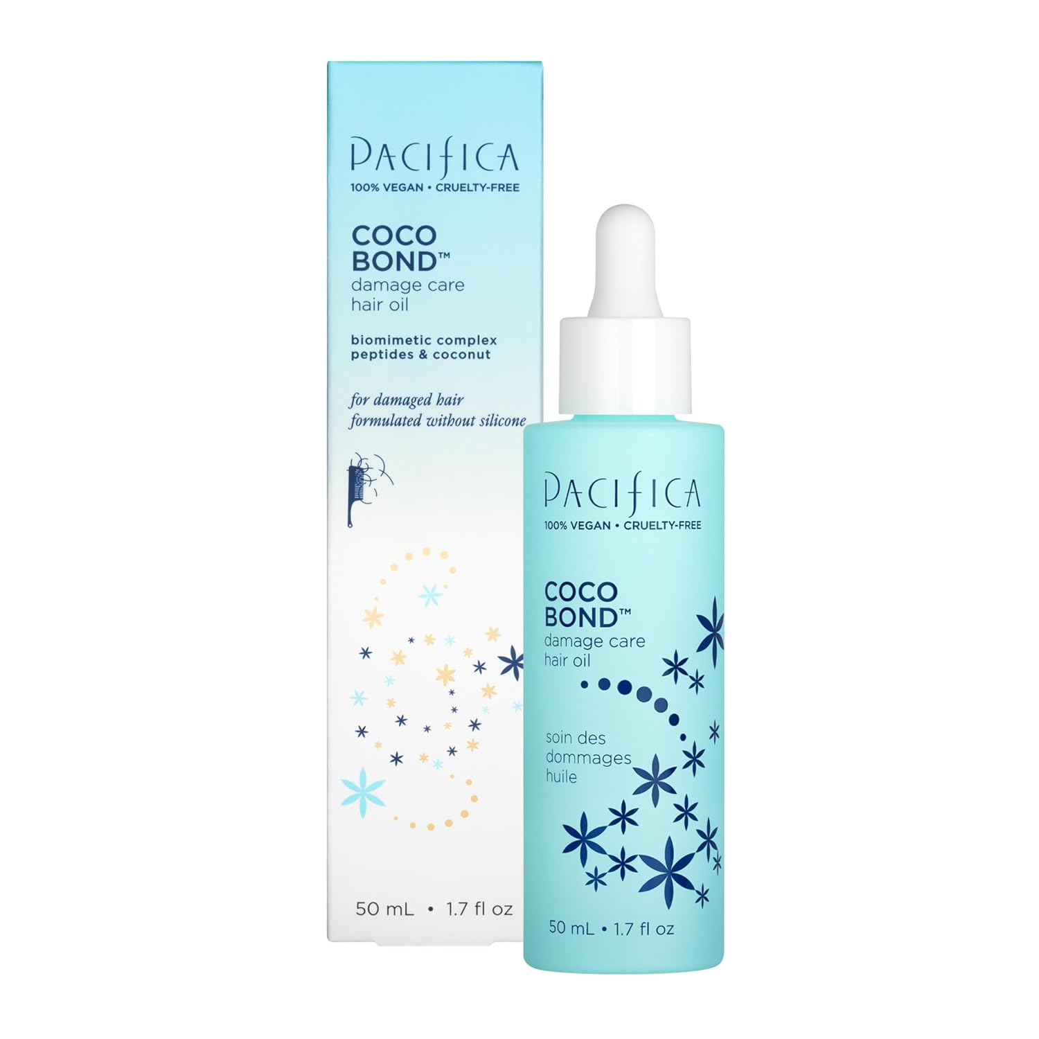 Pacifica Beauty, Coco Bond Hair Oil, Tame Flyaways, Overnight Treatment With Vitamins, Peptides, Moisturizing Repair For Glossy, Smooth, Silicone-Free, Vegan Hair