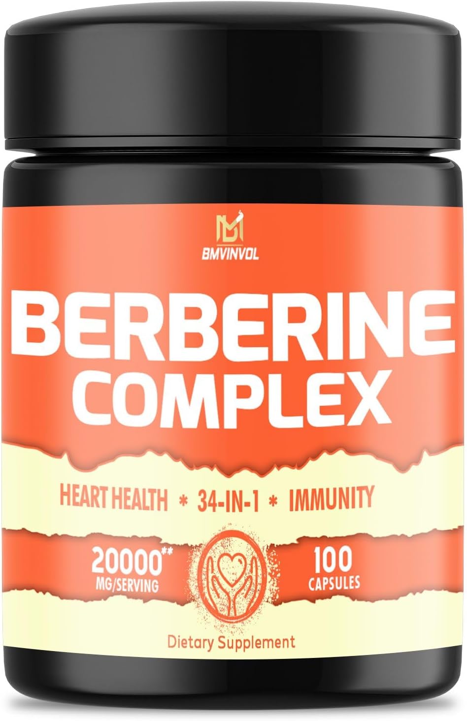 100 Capsules - 20000mg Berberine Supplement with Ceylon Cinnamon, Turmeric, Bitter Melon, Milk Thistle & More - 34in1 Berberine Capsules for Immune System, Cardiovascular & Gastrointestinal Health