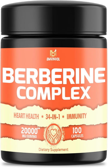 100 Capsules - 20000mg Berberine Supplement with Ceylon Cinnamon, Turmeric, Bitter Melon, Milk Thistle & More - 34in1 Berberine Capsules for Immune System, Cardiovascular & Gastrointestinal Health