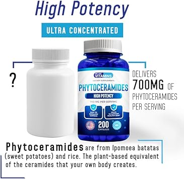 We Like Vitamins Phytoceramides 700mg - 200 Capsules All Natural Wheat Free and Plant Based - Phytoceramide Supplement - 700 mg per Serving - Skin Hydration, Repair, Rejuvination : Health & Household