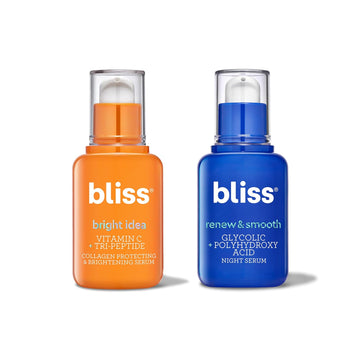 Bliss Daytime Nighttime Serum Duo: Bright Idea Vitamin C + Tri-Peptide Brightening Serum and Renew + Smooth Glycolic + Polyhydroxy Acid Night Serum