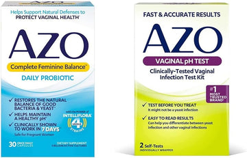 Azo Complete Feminine Balance Probiotics For Vaginal Health, 30 Count & Vaginal Ph Test Kit, 2 Self-Tests