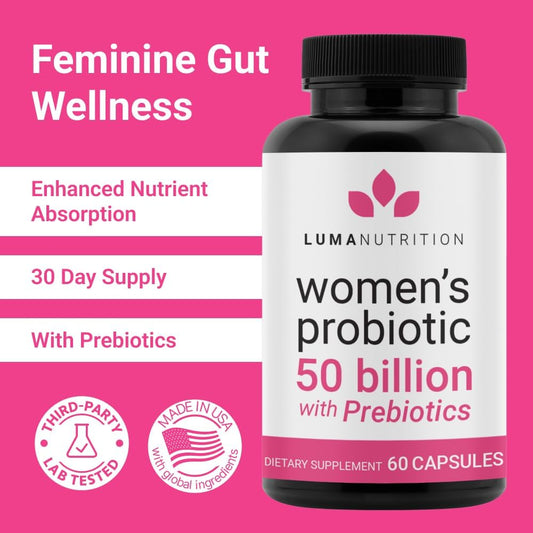 Luma Nutrition Probiotics For Women With Prebiotics - 50 Billion Cfu - Formulated For Digestive, Immune & Feminine Support - 60 Capsules