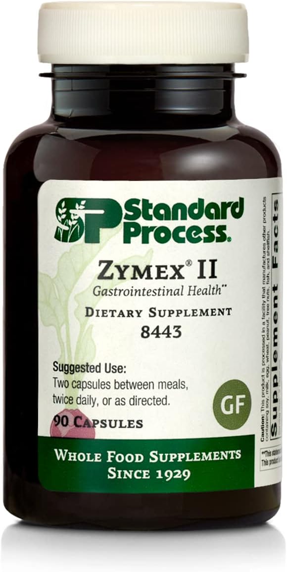 Standard Process Zymex Ii - Whole Food Digestion And Digestive Health With Digestion Enzymes, Cellulase, Papain, Amylase, Lipase, Almond And Bromelain - Gluten Free - 90 Capsules