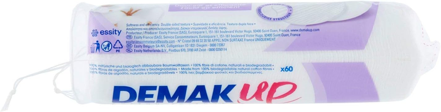 Demak'Up Original Round Cotton Makeup Remover Pads, Pack Of 60