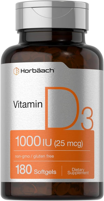 Horbäach Vitamin D3 1000Iu Softgels (25Mcg) | 180 Count | Non-Gmo, Gluten Free Supplement