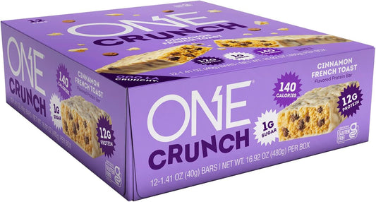 One Crunch Protein Bars, Cinnamon French Toast, Gluten Free Protein Bars With 12G Protein And 1G Sugar, Pantry Staples, 2.12 Oz (12 Count)