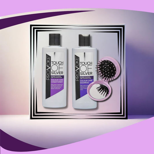 Provoke Touch Of Silver Colour Care Bundle – Neutralising Purple Shampoo & Conditioner (200Ml Each) With Folding Hairbrush And Mirror – Brightens & Protects Colour, Restores Moisture For Radiant Hair