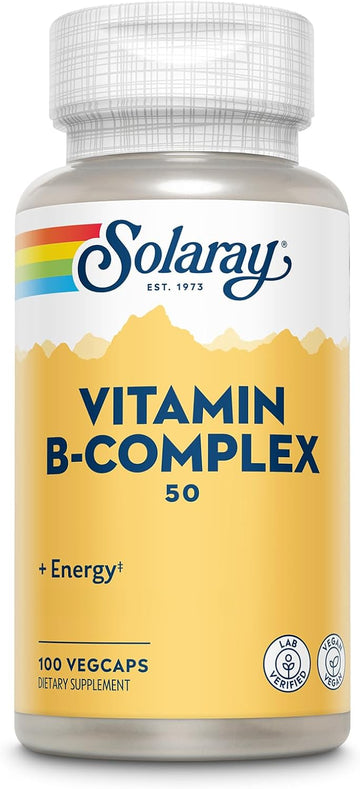 Solaray Vitamin B Complex 50 Mg - Cellular Energy Vitamins - Metabolism And Nerve Health Support With Vitamin B12, Vitamin B1, B6, Niacin, Folic Acid, Biotin And Other B Vitamins - Vegan, 100 Vegcaps
