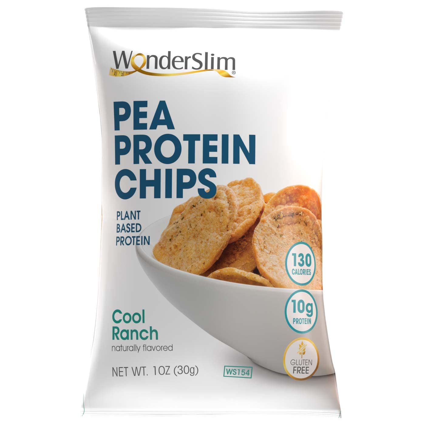 WonderSlim Pea Protein Snack Chips, Cool Ranch, 130 Calories, 10g Protein, Gluten Free (12ct)