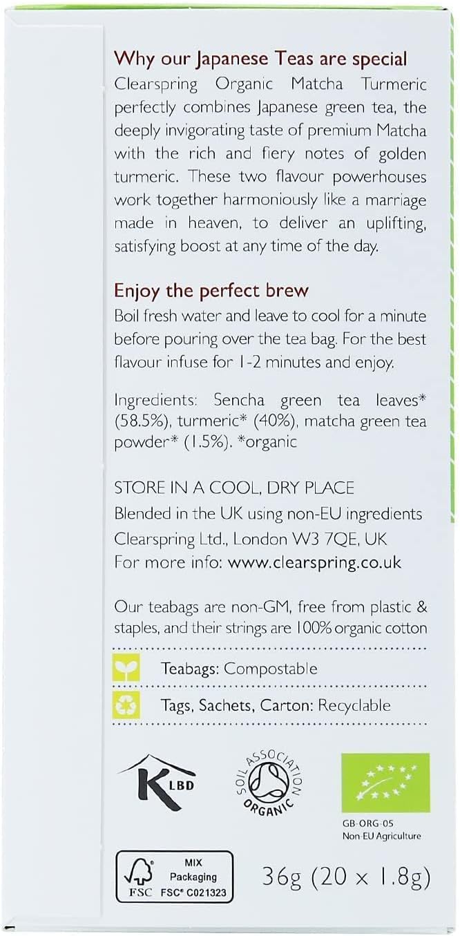 Clearspring Organic Japanese Matcha Turmeric - 20 Tea Sachets