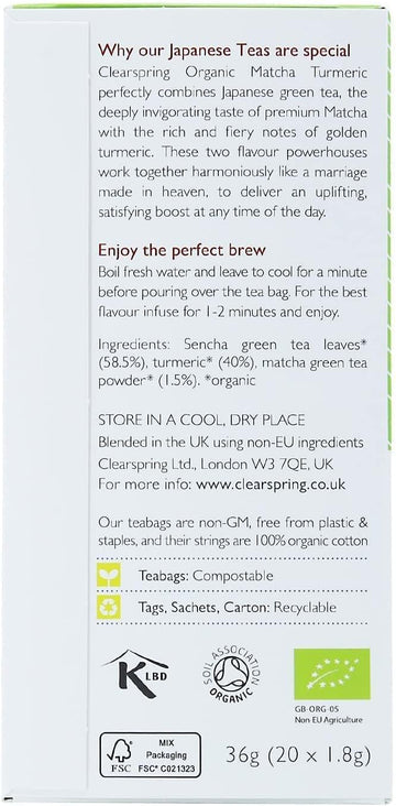 Clearspring Organic Japanese Matcha Turmeric - 20 Tea Sachets