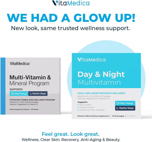 Multivitamin Day & Night Routine | Energy & Mental Clarity, Bones & Joints, Beauty, Restful Sleep | 30-Day Supply | Vitamins A, C, D, E, B-Complex | Magnesium, Biotin, Zinc, Botanicals, & Minerals