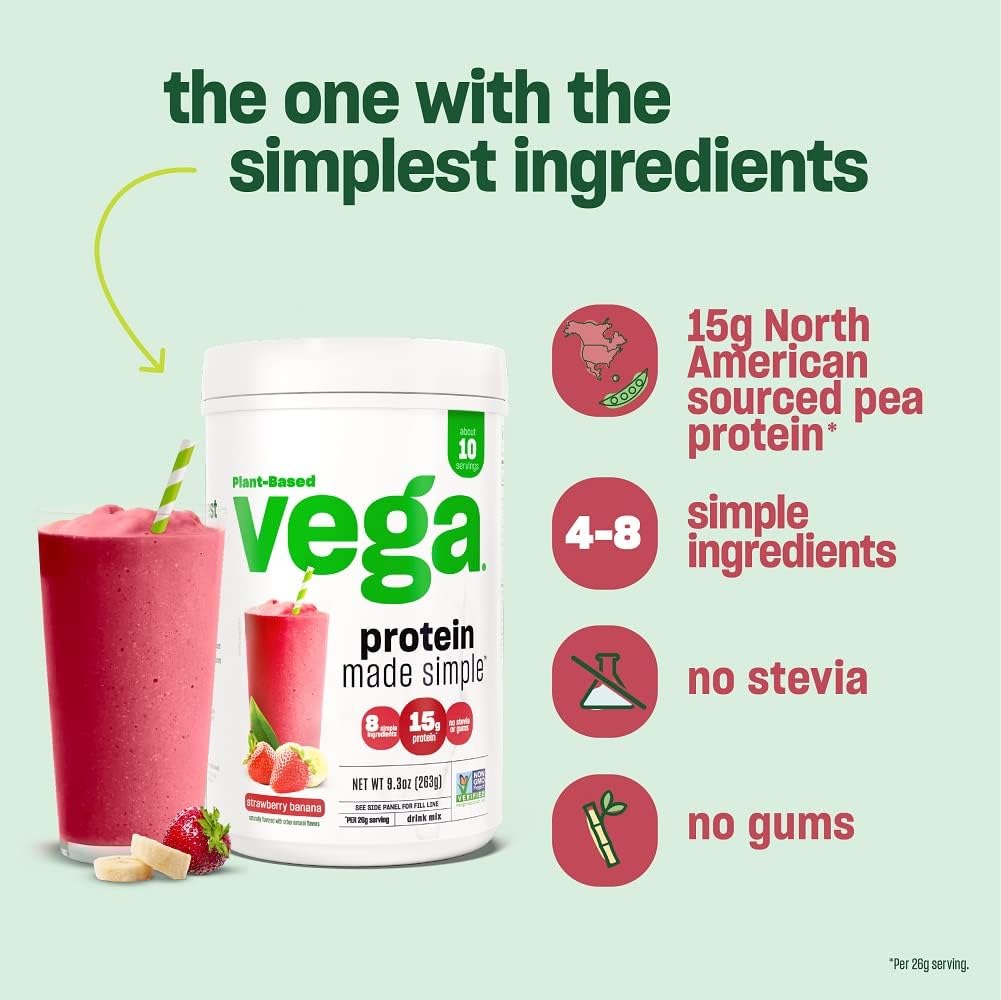 Vega Protein Made Simple Protein Powder, Vanilla - Stevia Free, Vegan, Plant Based, Healthy, Gluten Free, Pea Protein for Women and Men, 9.2 oz (Packaging May Vary) : Health & Household