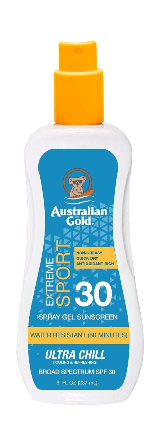 Australian Gold Extreme Sport Spray Gel Sunscreen Spf 30, 8 Ounce | Broad Spectrum | Sweat & Water Resistant | Non-Greasy | Oxybenzone Free | Cruelty Free : Beauty & Personal Care