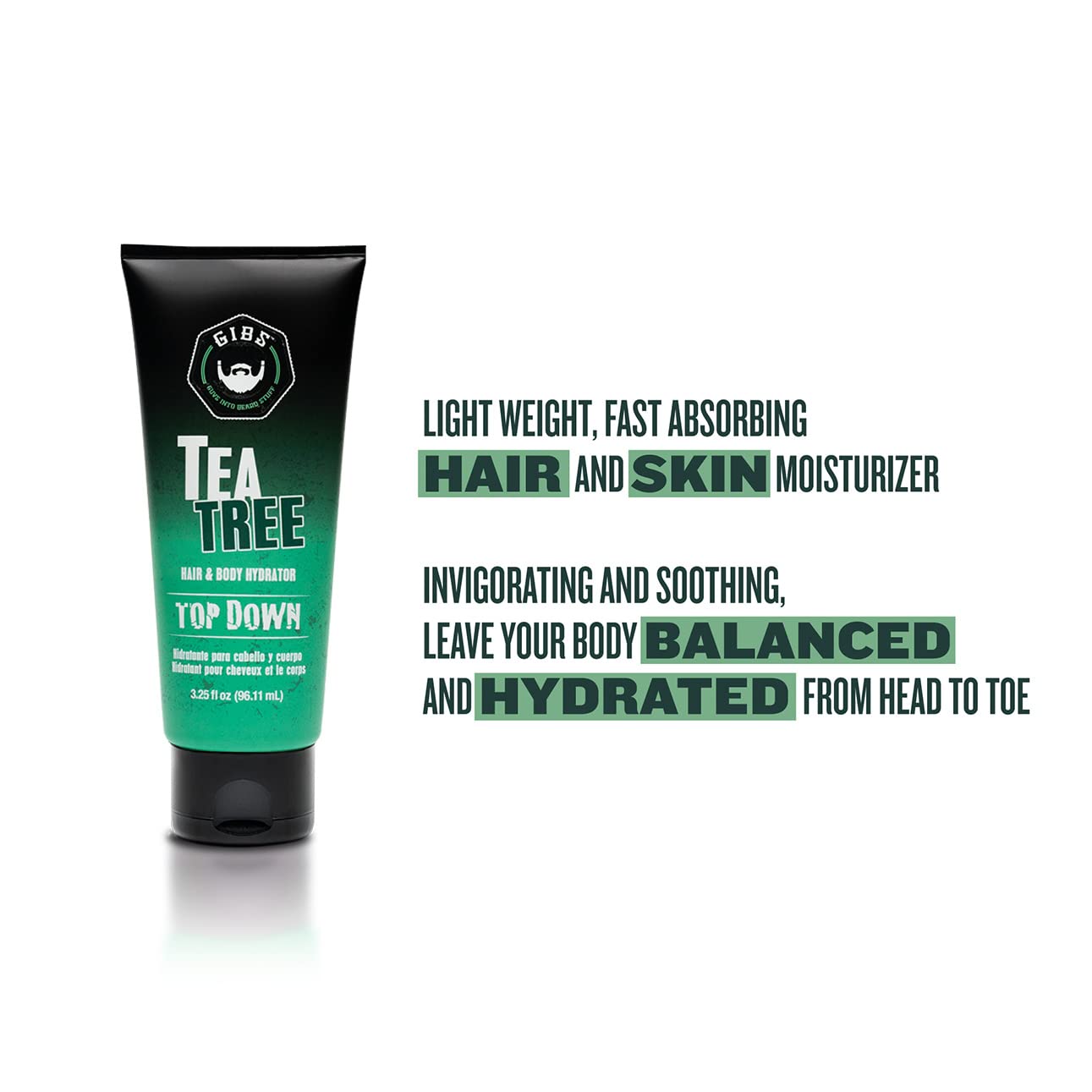 Gibs Top Down Hair And Body Hydrator, Tea Tree Moisturizer For Hair And Skin, 3.25 Oz : Beauty & Personal Care