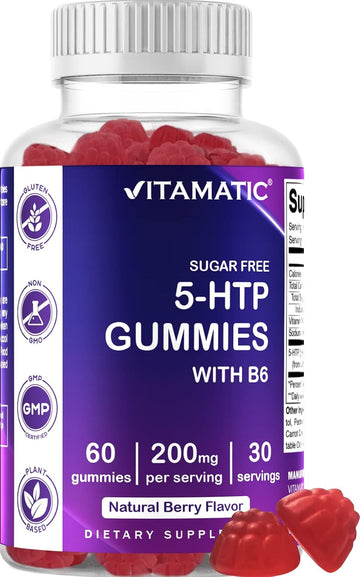 Vitamatic Sugar Free 5-Htp 200Mg Gummies With B6 Per Serving - 60 Pectin Based Gummies