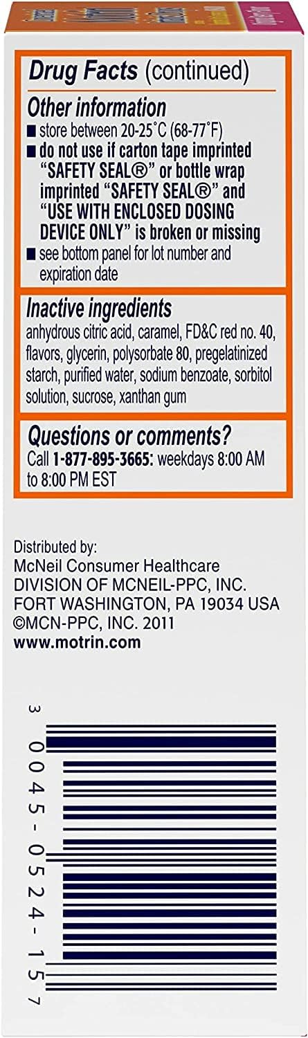 Motrin Infants Concentrated Drops, Fever Reducer, Ibuprofen, Berry Flavored.5 Oz (Pack of 2) : Health & Household