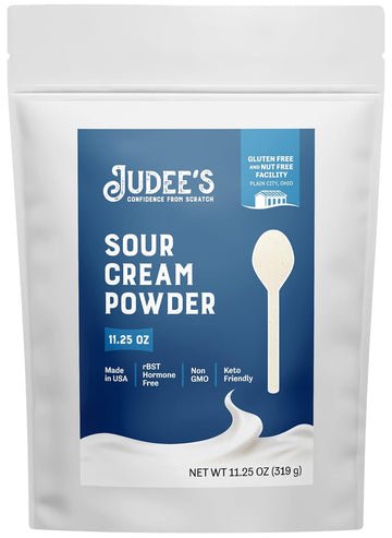 Judee’s Sour Cream Powder 11.25 oz - 100% Non-GMO, rBST Hormone-Free - Keto-Friendly, Gluten-Free & Nut-Free - Made from Real Sour Cream Powdered - Made in USA - Great for Baking, Toppings, and Dips