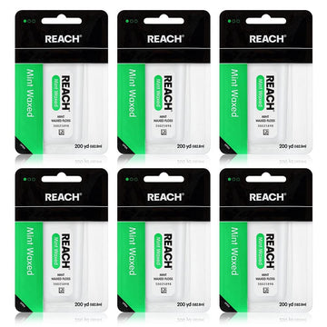 Reach Waxed Dental Floss Bundle | Effective Plaque Removal, Extra Wide Cleaning Surface | Shred Resistance & Tension, Slides Smoothly & Easily, PFAS Free | Mint Flavored, 200 YD, 6pk