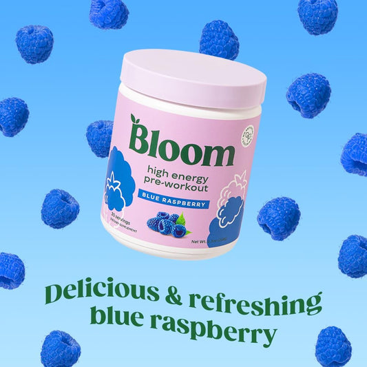 Bloom Nutrition High Energy Pre Workout Powder (Blue Raspberry) - Amin