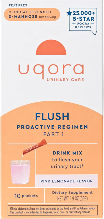 Uqora Flush - Urinary Tract* With D-Mannose, Vitamin C, Vitamin B6, Potassium, Magnesium & Calcium - Gluten-Free & Vegan - Pink Lemonade Flavor - 10 Packets (1 Pack)